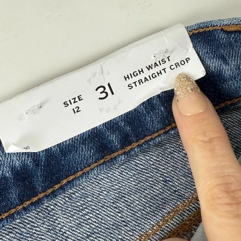 Loft Jeans Womens Size 12 31 Blue High Rise Waist Straight Crop Raw Hem NWT
